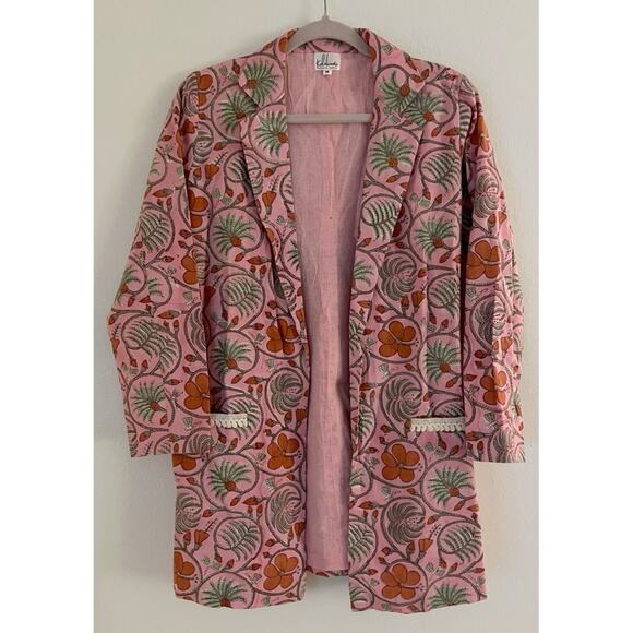 Kalakaari By Sagarika Onion Pink Printed & Embroidered Blazer Jacket Medium - Picture 2 of 8